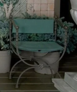 Casa Padrino Luxus Jugendstil Schmiedeeisen Gartenstuhl mit Armlehnen Grau / Grün H. 80 cm