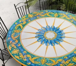 Casa Padrino Luxus Jugendstil Gartentisch Sonnenstern Ø 160 cm - Runder Esstisch aus handbemaltem Lavastein - Gastronomie Möbel - Made in Italy