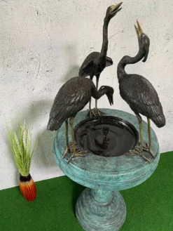 Casa Padrino Luxus Jugendstil Bronze Springbrunnen Kraniche Mehrfarbig 79 x 74 x H. 150 cm - Prunkvoller Gartenbrunnen - Gartendeko Brunnen - Barock & Jugendstil Garten Deko Accessoires