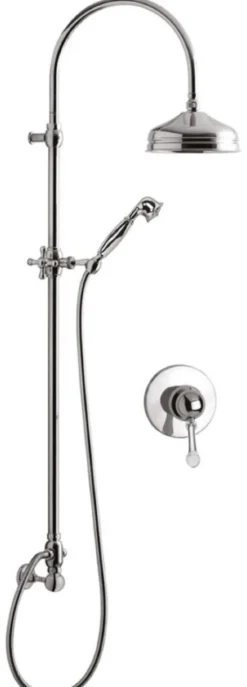 Casa Padrino Luxus Jugendstil Duscharmaturen Set mit Swarovski Kristallglas Silber - Einhelbelmischer mit Duschsäule und Handbrause - Retro Badezimmer Duschgarnitur