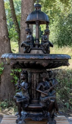 Casa Padrino Luxus Jugendstil Bronze Springbrunnen Ø 130 x H. 226 cm - Prunkvoller Gartenbrunnen - Gartendeko Brunnen - Barock & Jugendstil Garten Deko Accessoires