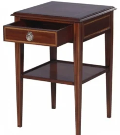 Casa Padrino Luxus Jugendstil Mahagoni Holz Wohnzimmer Beistelltisch mit Schublade Dunkelbraun / Gold 40 x 40 x H. 61 cm - Luxus Qualität