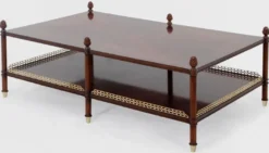 Casa Padrino Luxus Jugendstil Couchtisch Braun / Gold / Messingfarben 129 x 81 x H. 48 cm - Edler Mahagoni Wohnzimmertisch - Wohnzimmer Möbel - Luxus Qualität