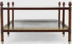 Casa Padrino Luxus Jugendstil Couchtisch Braun / Gold / Messingfarben 129 x 81 x H. 48 cm - Edler Mahagoni Wohnzimmertisch - Wohnzimmer Möbel - Luxus Qualität