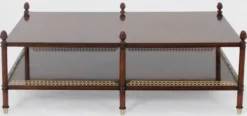 Casa Padrino Luxus Jugendstil Couchtisch Braun / Gold / Messingfarben 129 x 81 x H. 48 cm - Edler Mahagoni Wohnzimmertisch - Wohnzimmer Möbel - Luxus Qualität