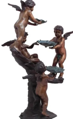 Casa Padrino Luxus Jugendstil Bronze Springbrunnen Engel Bronze / Braun / Türkis 122 x 97 x H. 165 cm - Prunkvoller Gartenbrunnen - Gartendeko Brunnen - Barock & Jugendstil Garten Deko Accessoires