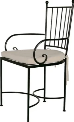 Casa Padrino Luxus Jugendstil Schmiedeeisen Gartenstuhl mit Armlehnen Schwarz / Creme