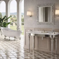 Casa Padrino Luxus Jugendstil Badewanne Weiß / Silber 170 cm - Made in Italy
