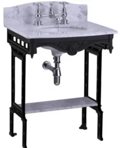 Casa Padrino Luxus Jugendstil Stand Waschtisch Weiß / Schwarz mit Marmorplatte, Höhe 957 mm