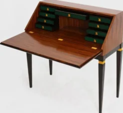 Casa Padrino Luxus Jugendstil Sekretär mit 9 Schubladen Braun / Schwarz / Grün / Gold 98 x 45 x H. 106 cm - Massivholz Schreibtisch - Barock & Jugendstil Büromöbel