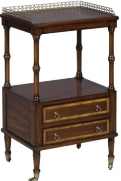 Casa Padrino Luxus Jugendstil Beistelltisch mit 2 Schubladen Dunkelbraun / Gold 42 x 33 x H. 74 cm - Telefontisch mit Rollen