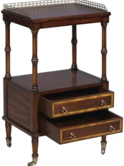 Casa Padrino Luxus Jugendstil Beistelltisch mit 2 Schubladen Dunkelbraun / Gold 42 x 33 x H. 74 cm - Telefontisch mit Rollen