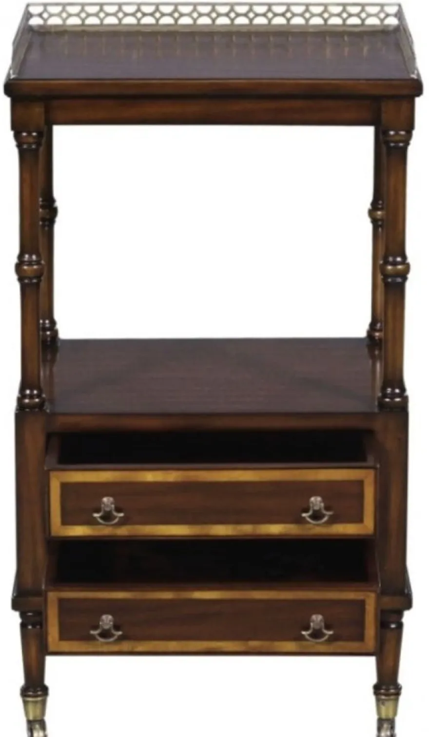 Casa Padrino Luxus Jugendstil Beistelltisch mit 2 Schubladen Dunkelbraun / Gold 42 x 33 x H. 74 cm - Telefontisch mit Rollen