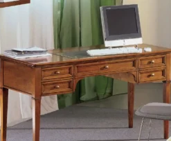 Casa Padrino Luxus Jugendstil Schreibtisch Braun / Antik Messingfarben / Grün / Gold 140 x 70 x H. 80 cm - Massivholz Bürotisch mit 5 Schubladen - Barock & Jugendstil Büromöbel - Luxus Qualität