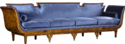 Casa Padrino Luxus Jugendstil 4er Samt Sofa Blau / Hellbraun - Edles Handgefertigtes Wohnzimmer Sofa - Barock & Jugendstil Wohnzimmer Möbel