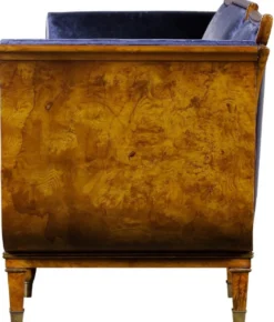 Casa Padrino Luxus Jugendstil 4er Samt Sofa Blau / Hellbraun - Edles Handgefertigtes Wohnzimmer Sofa - Barock & Jugendstil Wohnzimmer Möbel