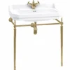 Casa Padrino Luxus Jugendstil Waschtisch Weiß / Gold 80 x 51 x H. 90 cm - Badezimmer Möbel