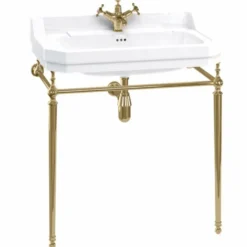 Casa Padrino Luxus Jugendstil Waschtisch Weiß / Gold 80 x 51 x H. 90 cm - Badezimmer Möbel