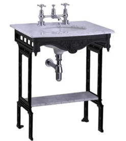 Casa Padrino Luxus Jugendstil Stand Waschtisch Weiß / Schwarz mit Marmorplatte - Höhe 805 mm, Breite 650 mm, Tiefe 575 mm