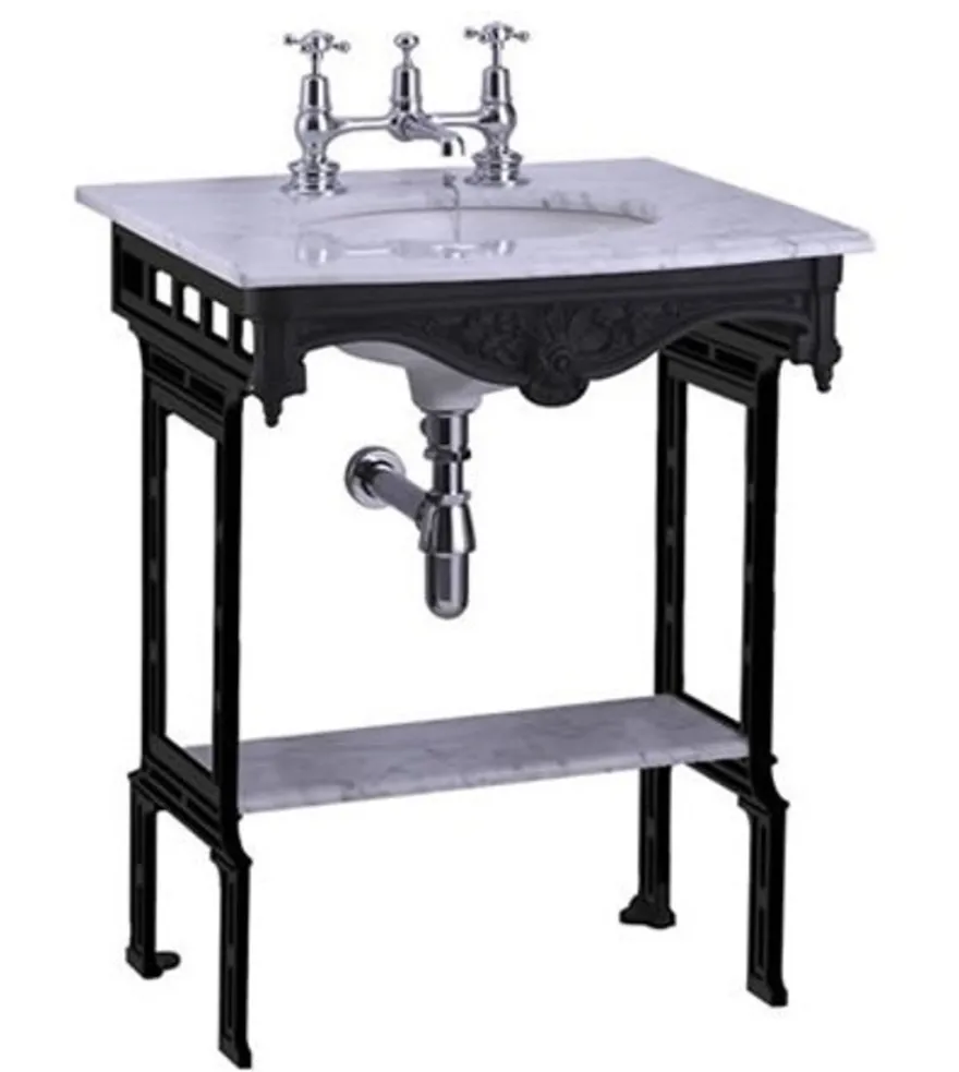 Casa Padrino Luxus Jugendstil Stand Waschtisch Weiß / Schwarz mit Marmorplatte - Höhe 805 mm, Breite 650 mm, Tiefe 575 mm