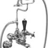 Casa Padrino Luxus Jugendstil Aufputz Badewannenarmatur Silber / Schwarz H. 46,95 cm - Nostalgische Messing Badewannen Armatur mit Handbrause - Nostalgisches Badezimmer Zubehör