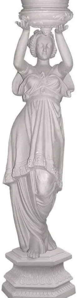 Casa Padrino Luxus Jugendstil Deko Skulptur Frau mit Blumentopf Grau H. 140 cm - Prunkvolle Keramik Statue - Handgefertigte Deko Figur - Garten & Terrassen Deko Accessoires