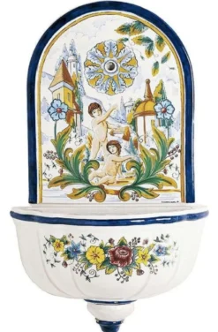 Casa Padrino Luxus Jugendstil Wandbrunnen Weiß / Mehrfarbig 62 x H. 104 cm - Handgefertigter & handbemalter Keramik Brunnen - Barock & Jugendstil Garten Deko Accessoires