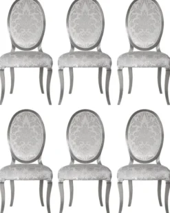 Casa Padrino Luxus Jugendstil Esszimmerstuhl 6er Set Silber / Grau / Silber 51 x 48 x H. 106 cm - Elegante Küchenstühle mit Muster - Barock & Jugendstil Esszimmer Möbel - Luxus Qualität
