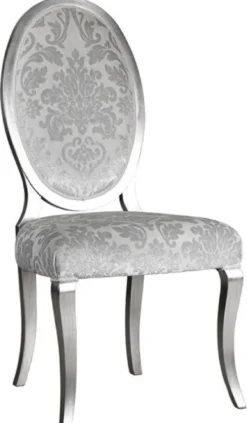 Casa Padrino Luxus Jugendstil Esszimmerstuhl 6er Set Silber / Grau / Silber 51 x 48 x H. 106 cm - Elegante Küchenstühle mit Muster - Barock & Jugendstil Esszimmer Möbel - Luxus Qualität