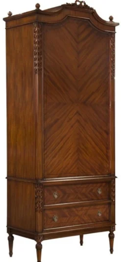 Casa Padrino Luxus Jugendstil Kleiderschrank Dunkelbraun - Handgefertigter Massivholz Schlafzimmerschrank mit Tür & 2 Schubladen - Barock & Jugendstil Schlafzimmer Möbel