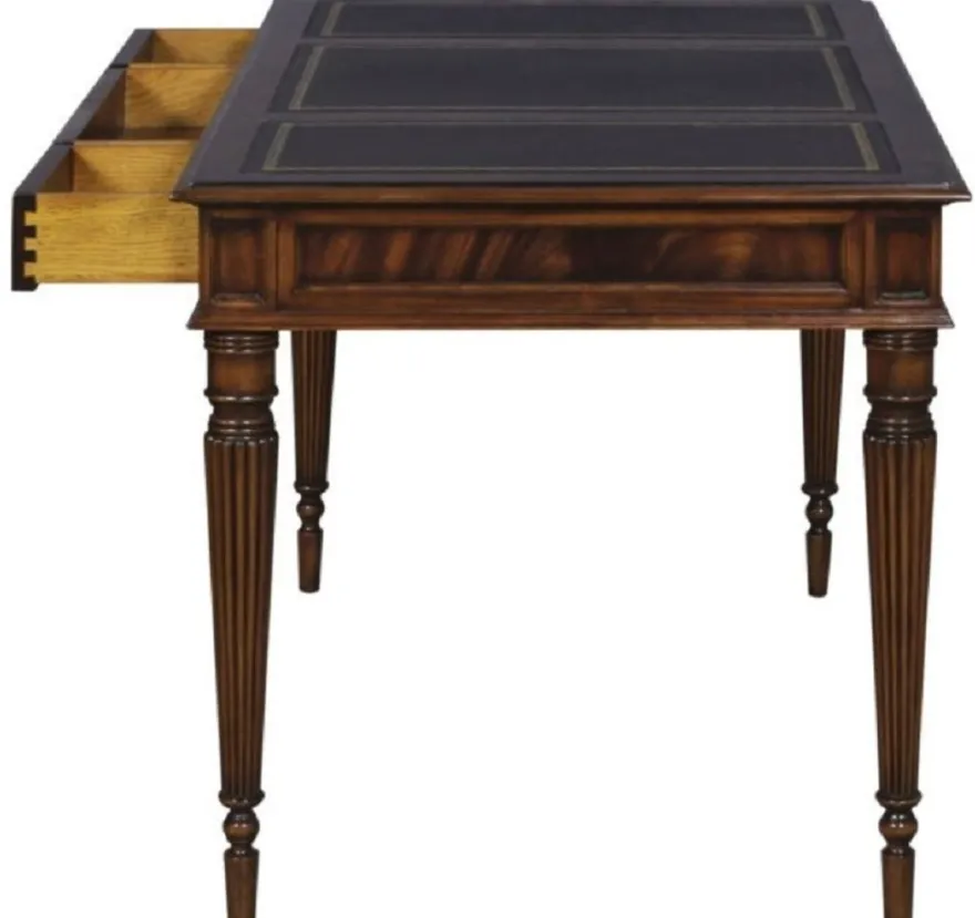 Casa Padrino Luxus Jugendstil Mahagoni Schreibtisch mit 3 Schubladen Dunkelbraun / Schwarz / Gold 126 x 73 x H. 75 cm - Büromöbel - Luxus Qualität