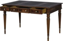 Casa Padrino Luxus Jugendstil Mahagoni Schreibtisch mit 3 Schubladen Dunkelbraun / Schwarz / Gold 126 x 73 x H. 75 cm - Büromöbel - Luxus Qualität