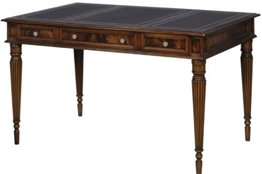 Casa Padrino Luxus Jugendstil Mahagoni Schreibtisch mit 3 Schubladen Dunkelbraun / Schwarz / Gold 126 x 73 x H. 75 cm - Büromöbel - Luxus Qualität