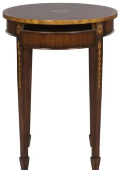 Casa Padrino Luxus Jugendstil Mahagoni Beistelltisch Braun / Gold Ø 51 x H. 69 cm - Kleiner Runder Beistelltisch mit Schublade