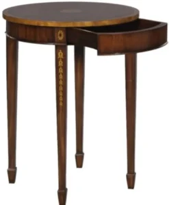 Casa Padrino Luxus Jugendstil Mahagoni Beistelltisch Braun / Gold Ø 51 x H. 69 cm - Kleiner Runder Beistelltisch mit Schublade