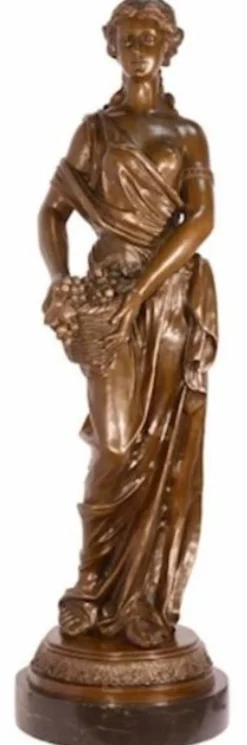 Casa Padrino Luxus Jugendstil Bronze Skulptur Dame Bronzefarben / Schwarz 29 x 24,8 x H. 85 cm - Elegante Bronzefigur mit Marmorsockel - Barock & Jugendstil Deko Accessoires