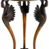 Casa Padrino Luxus Jugendstil Beistelltisch Schwäne Braun / Schwarz / Messing Ø 51 x H. 76 cm - Runder Massivholz Tisch - Wohnzimmer Möbel - Barock & Jugendstil Möbel