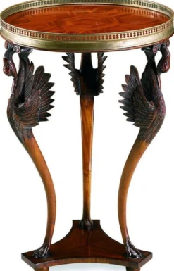 Casa Padrino Luxus Jugendstil Beistelltisch Schwäne Braun / Schwarz / Messing Ø 51 x H. 76 cm - Runder Massivholz Tisch - Wohnzimmer Möbel - Barock & Jugendstil Möbel