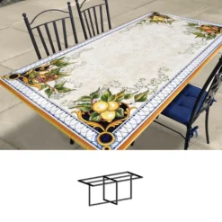 Casa Padrino Luxus Jugendstil Gartentisch Zitronenzweige 180 × 90 cm - Rechteckiger Esstisch aus handbemaltem Lavastein - Gastronomie Möbel - Made in Italy