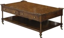 Casa Padrino Luxus Jugendstil Couchtisch Braun 125 x 81 x H. 48 cm - Wohnzimmertisch mit Rollen und 2 Schubladen
