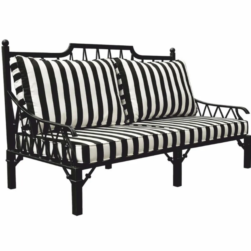 Casa Padrino Luxus Jugendstil Sofa Schwarz / Weiß 190 cm - Hotel & Garten Sofa
