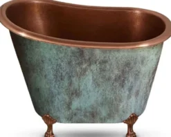 Casa Padrino Luxus Jugendstil Kupfer Badewanne Antik Mintgrün / Kupfer 124,5 x 79,5 x H. 83,1 cm - Freistehende Retro Badewanne - Rustikale Kupfer Badezimmer Möbel