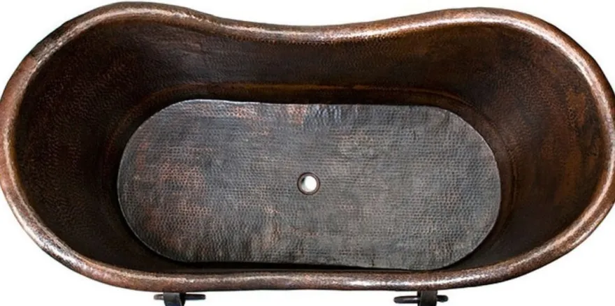 Casa Padrino Luxus Jugendstil Kupfer Badewanne mit dekorativen Griffen 170 x 81 x H. 81 cm - Freistehende Retro Badewanne - Rustikale Badezimmer Möbel