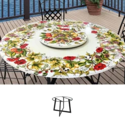 Casa Padrino Luxus Jugendstil Gartentisch Blütenkranz Ø 150 cm - Runder Esstisch aus handbemaltem Lavastein - Gastronomie Möbel - Made in Italy