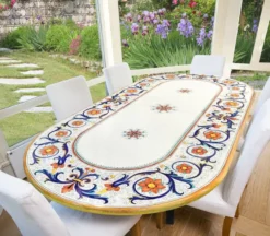 Casa Padrino Luxus Jugendstil Gartentisch Ornamentbordüre 250 × 120 cm - Ovaler Esstisch aus handbemaltem Lavastein - Gastronomie Möbel - Made in Italy