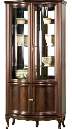 Casa Padrino Luxus Jugendstil Vitrinenschrank Dunkelbraun 96,5 x 52,5 x H. 206 cm - Wohnzimmerschrank mit 4 Türen - Wohnzimmermöbel