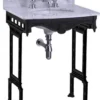 Casa Padrino Luxus Jugendstil Stand Waschtisch Weiß / Schwarz mit Marmorplatte, Höhe 805 mm, Breite 650 mm, Tiefe 575 mm, Höhe bis Spritzschutz 957 mm