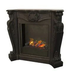 Casa Padrino Luxus Jugendstil Kamin Schwarz mit Wasserdampf Kamineinsatz 118 x 43 x H. 111 cm - Luxus Elektrokamin mit Dampffunktion