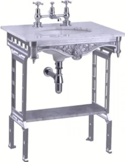Casa Padrino Luxus Jugendstil Stand Waschtisch Weiß / Aluminium mit Marmorplatte - 650 x 575 x 805 mm