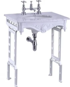 Casa Padrino Luxus Jugendstil Stand Waschtisch Weiß mit Marmorplatte, 650 x 575 x 805 mm